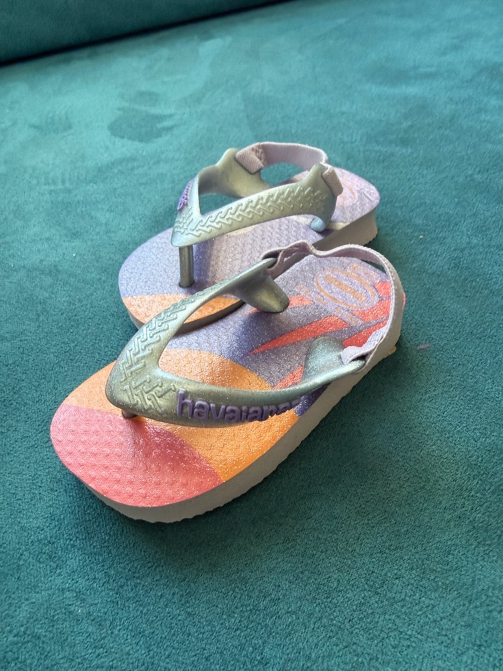 Havaianas Baby Metallic Green Strap Multicolor Footbed Sandals